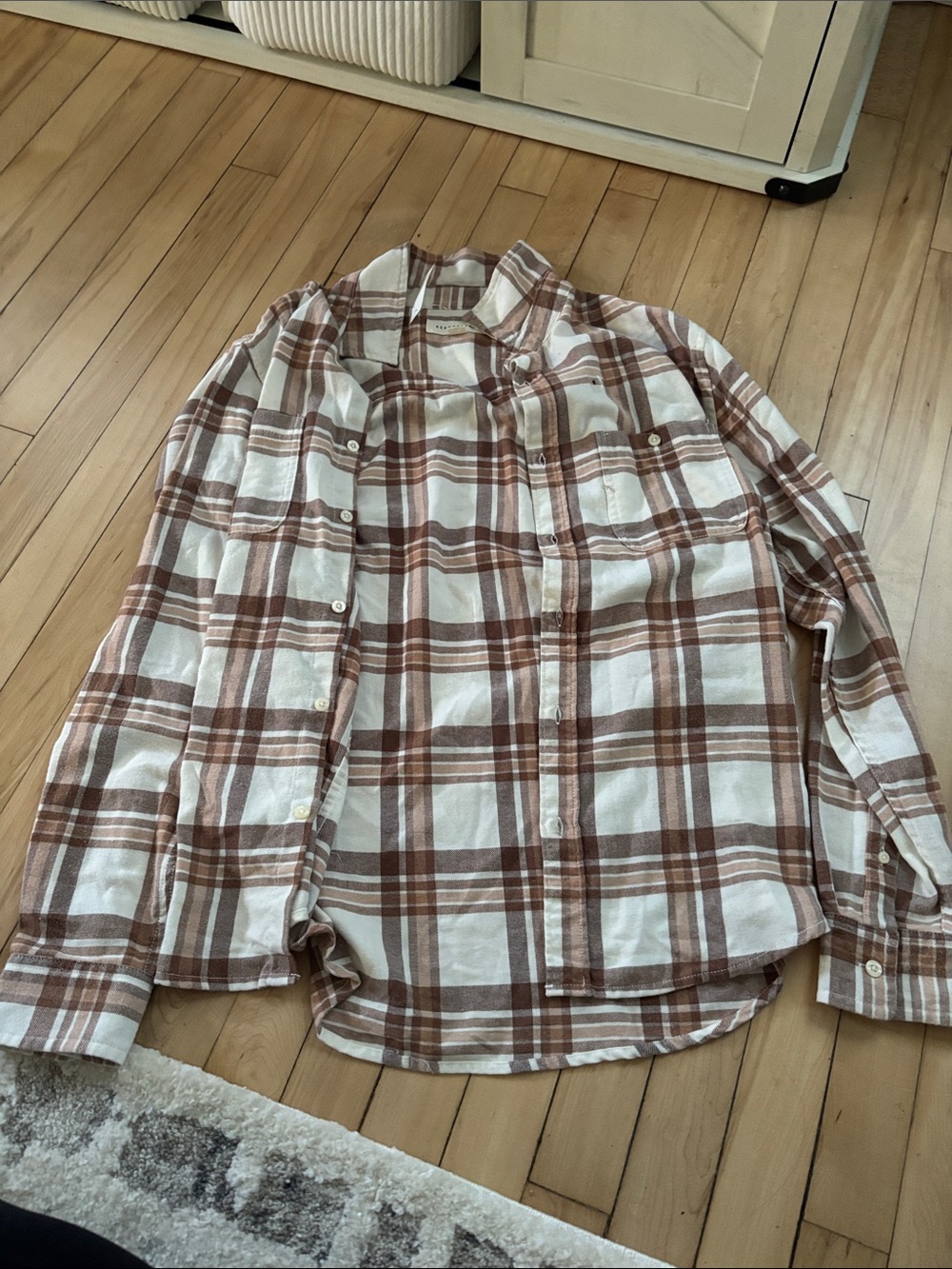 Aeropostale White and Brown Plaid Button-Down Shirt